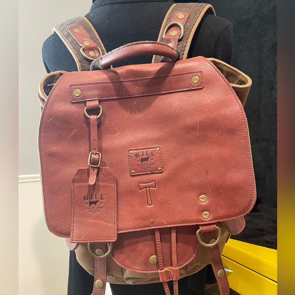 WILL LEATHER GOODS Leather and Canvas Backpack - Picture 2 of 7